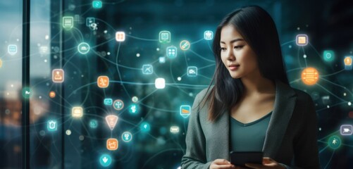 Asian Female Illustration Social Media Manager Professional Setting Generative AI