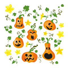 Halloween: various fun scared and happy pumpkins.