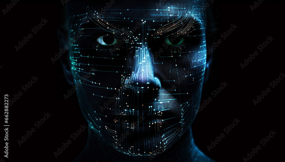 Aufkleber futuristic technology creates abstract cyborg portrait in digitally generated image generated by ai