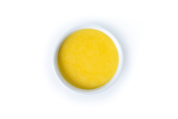 Homemade vanilla custard isolated on white background. Top view