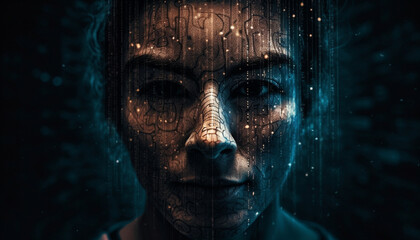 Young adult men and women looking at camera in the rain generated by AI