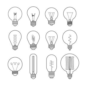 Vector Line Art Light Bulb Icon Set