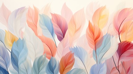 Illustration of pastel coloured leaves. Made with Generative AI.