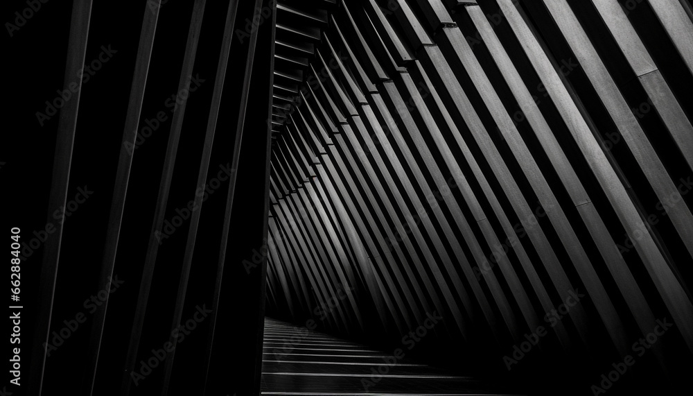 Poster futuristic architecture with abstract striped shapes, metal and reflection technology generated by a