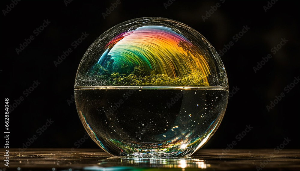 Aufkleber transparent sphere reflects vibrant colors in a close up abstract pattern generated by ai