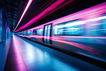 Fototapeta na wymiar Subway station with a motion blurred high speed train passing by