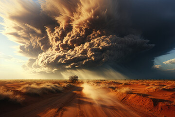 A whirlwind of sand and dust spiraling into the sky, creating a mesmerizing natural phenomenon....