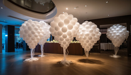 Modern apartment celebrates birthday with fun, flying balloons and decorations generated by AI