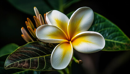 Tropical frangipani blossom symbolizes elegance and beauty in nature generated by AI