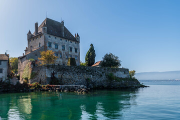 Fototapeta na wymiar The Yvoire castle, on the banks of Lake Geneva, in Haute Savoie, France