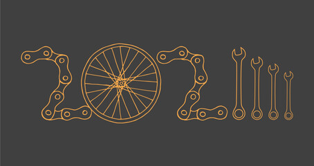 Bicycle New Year 2024 grey and gold background