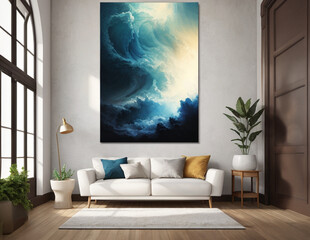 Abstract Sea Painting in a Contemporary Living Room