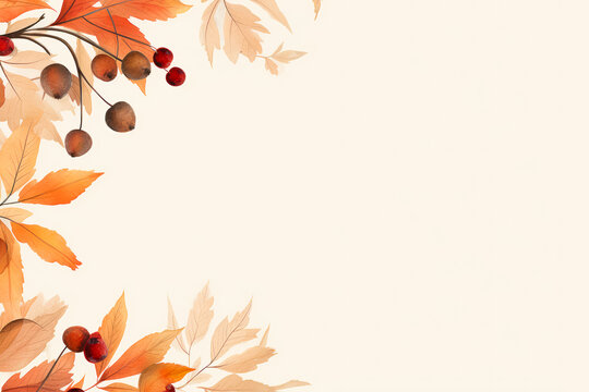 Thanksgiving Card With Frame Made Of Autumn Leaves And Copy Space For Text. Minimalist Flat Illustration. Ai Generated
