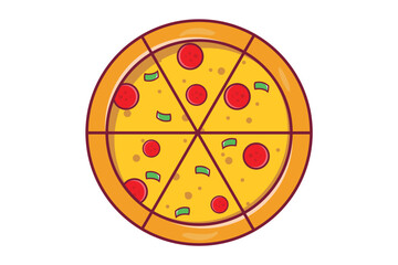 Fresh pizza with tomatoes, cheese, olives, sausage, basil. Traditional Italian fast food. Top view of food. European snack. Background