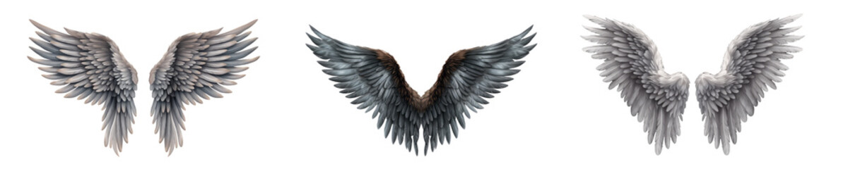 Set de alas extendidas de angeles en fondo transparente.