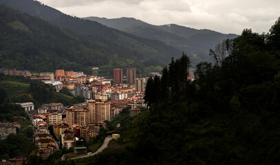 Fototapeta na wymiar View of Eibar city, Spain, from the mountains