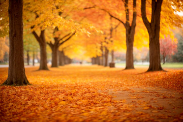 Naklejka na ściany i meble Golden Autumn Glow: Vibrant Nature Scenes with Sunlit Trees and Colorful Foliage