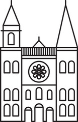 Simple black flat outline drawing of the French historical landmark monument of the OUR LADY OF CHARTRES CATHEDRAL, CHARTRES