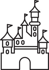 Simple black flat outline drawing of the German historical landmark monument of the NEUSCHWANSTEIN CASTLE, SCHWANGAU