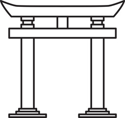 Simple black flat outline drawing of the Japanese historical landmark monument of the TORII GATE, JAPAN