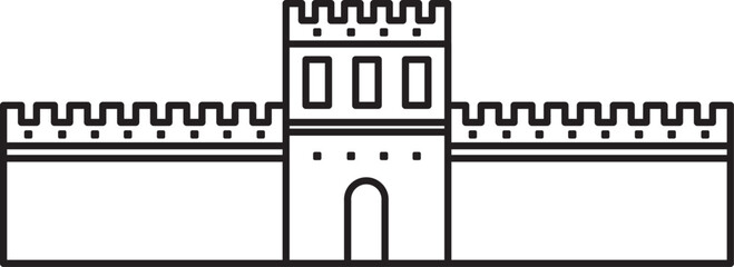 Simple black flat outline drawing of the Chinese historical landmark monument of the GREAT WALL OF CHINA, BEIJING