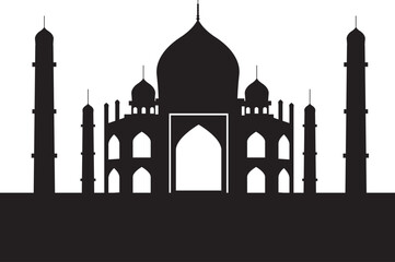 Simple black flat drawing of the Indian historical landmark monument of the TAJ MAHAL, AGRA