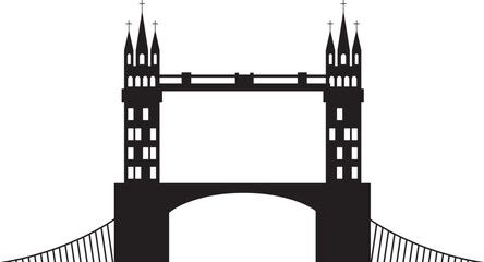 Simple black flat drawing of the British historical landmark monument of the TOWER BRIDGE, LONDON - obrazy, fototapety, plakaty