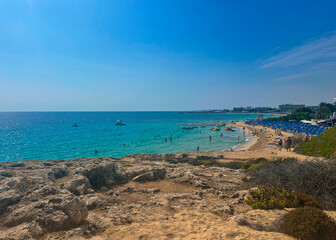 Fototapeta na wymiar Landscape with the rocky beach from the Ayia Napa resort - Cyprus