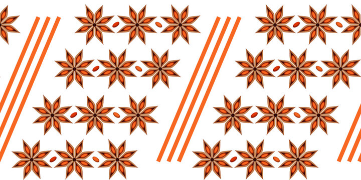 seamless geometric pattern orange flowers seasoning star anise