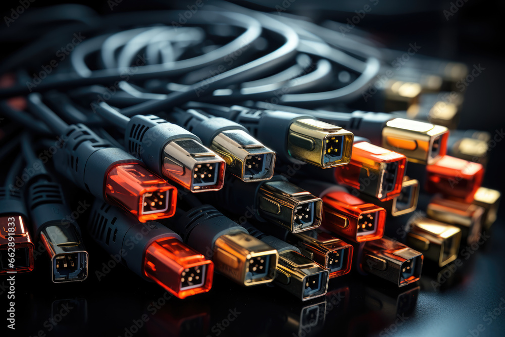 Poster a tangled bundle of charging cables and adapters, emblematic of our increasingly device-dependent wo