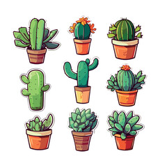 Set of cactus plants sticker - Vector illustration