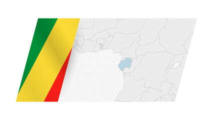 Congo map in modern style with flag of Congo on left side.