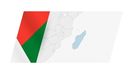 Madagascar map in modern style with flag of Madagascar on left side.