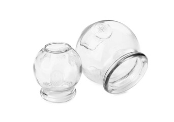 Glass cups isolated on white. Cupping therapy