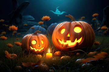 Obraz premium A Glowing Pumpkin Adorned with Candles