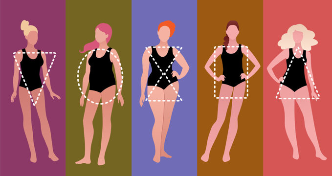 Vector illustrations collection of body-positive female body types