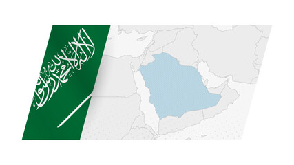 Saudi Arabia map in modern style with flag of Saudi Arabia on left side.