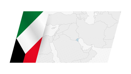 Kuwait map in modern style with flag of Kuwait on left side.