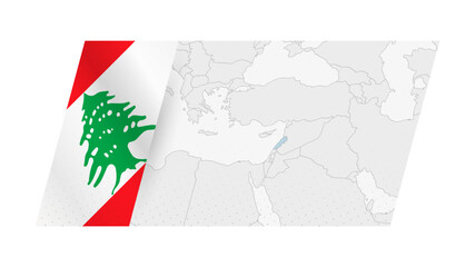 Lebanon map in modern style with flag of Lebanon on left side.
