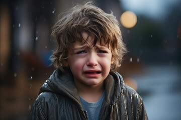  little boy sadly, tears on the cheeks - obrazy, fototapety, plakaty