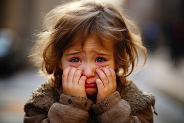  little girl three years old crying sadly