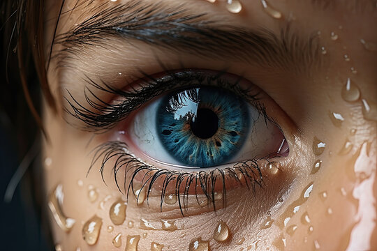  Woman Eye with tears, close up