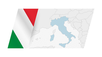Italy map in modern style with flag of Italy on left side.