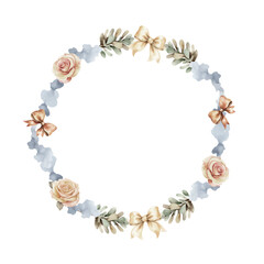 Watercolor halloween roses, bows, smoke wreath template vector design. Template with space for text, greeting cards, invitation, autumn mood decoration, save the date, wedding, greeting design.