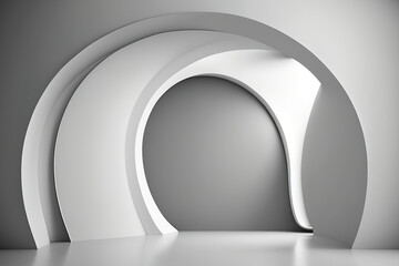 Architecture interior background gray room with curving walls. Generative AI