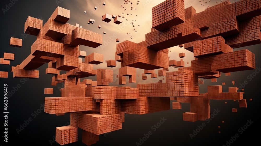 Aufkleber a group of cubes floating in the air with a sky background. generative ai
