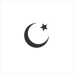 Islam symbol. Moon and star icon isolated on white background