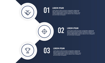 Fototapeta na wymiar Business presentation 3 options design template. Process, report, strategy, planning, and diagram. Vector illustration.