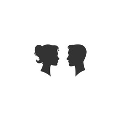 Man and woman silhouette face to face. Vector illustration 