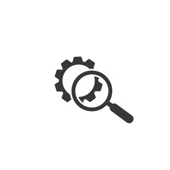 Magnifying glass sign icon or logo. Search Gear Tool concept. looking over the gear to see the detail, vector illustration